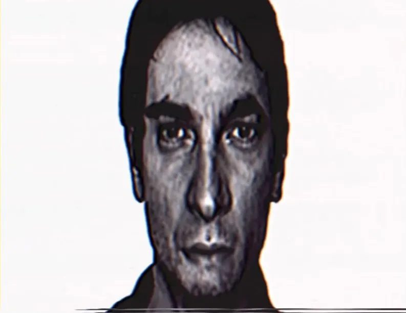 A low-resolution, subtly distorted human face from analog horror series The Mandela Catalogue