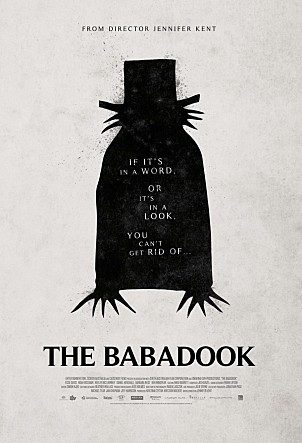 Poster for the film The Babadook, a dark top-hatted figure with clawed hands